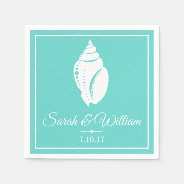 Coastal White Seashell & Sea Green | Personalized Napkins (Front)