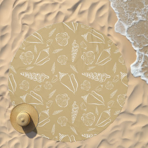 Coastal White Seashells Pattern Beach Sand Beach Towel