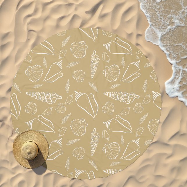Coastal White Seashells Pattern Beach Sand Beach Towel (Beach)