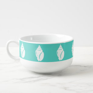 Coastal White Seashells & Sea Green Soup Mug