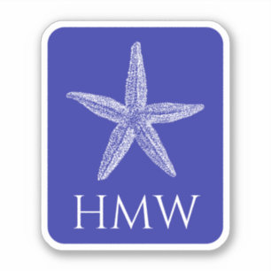 Coastal White Starfish on Navy Blue Monogram Sticker
