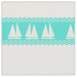 Coastal White Turquoise Stripe Sailboat Pattern Fabric