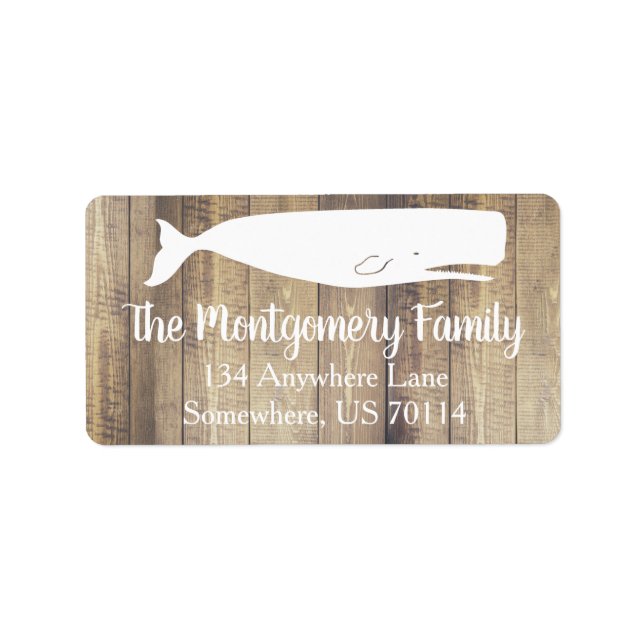 Coastal White Whale & Barn Wood Planks Label (Front)