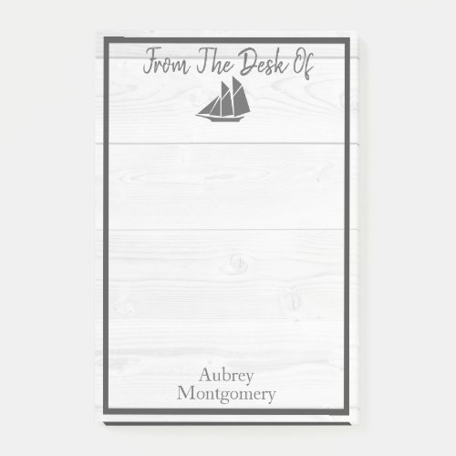 Coastal White Wood  Gray Nautical Sailboat Post_it Notes