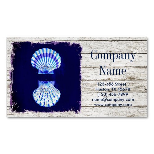 coastal whitewashed wood nautical blue seashells business card magnet