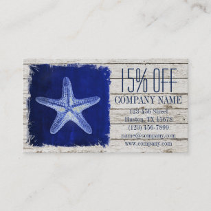 coastal whitewashed wood nautical blue starfish business card