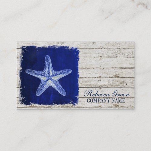 coastal whitewashed wood nautical blue starfish business card