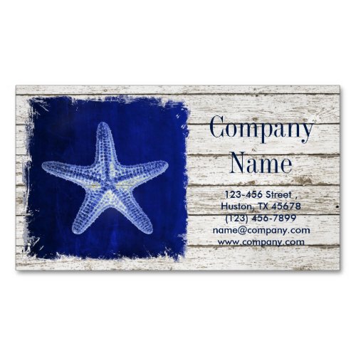 coastal whitewashed wood nautical blue starfish business card magnet