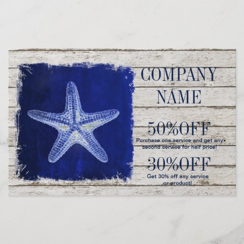 coastal whitewashed wood nautical blue starfish flyer