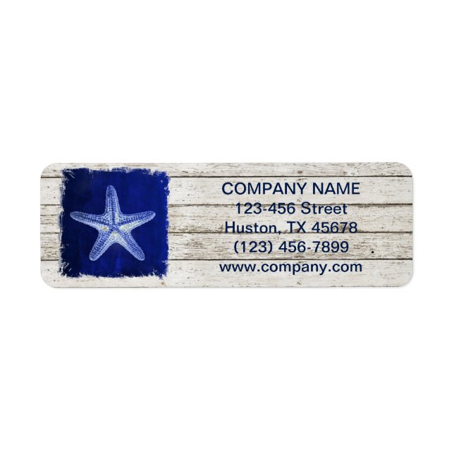 coastal whitewashed wood nautical blue starfish label (Front)