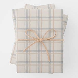 Coastal Windowpane Plaid in Mist Blue and Sand Wrapping Paper Sheets