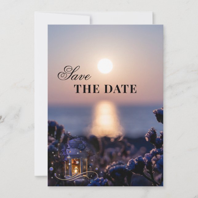 Coastal Winter Wedding Save the Date Card (Front)