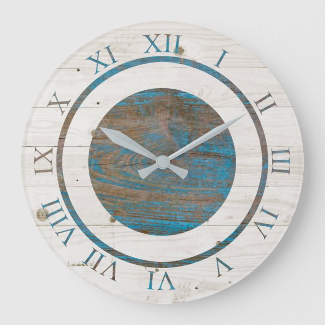 Coastal Wood | Roman Numerals Farmhouse Large Clock (Front)