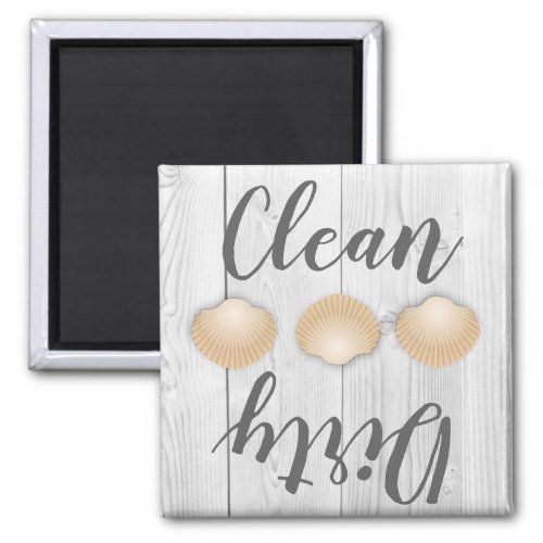 Coastal Wood Seashells Clean Dirty Dishwasher Magnet