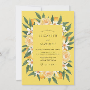 Coastal Yellow Citrus Watercolor Wedding Invitation
