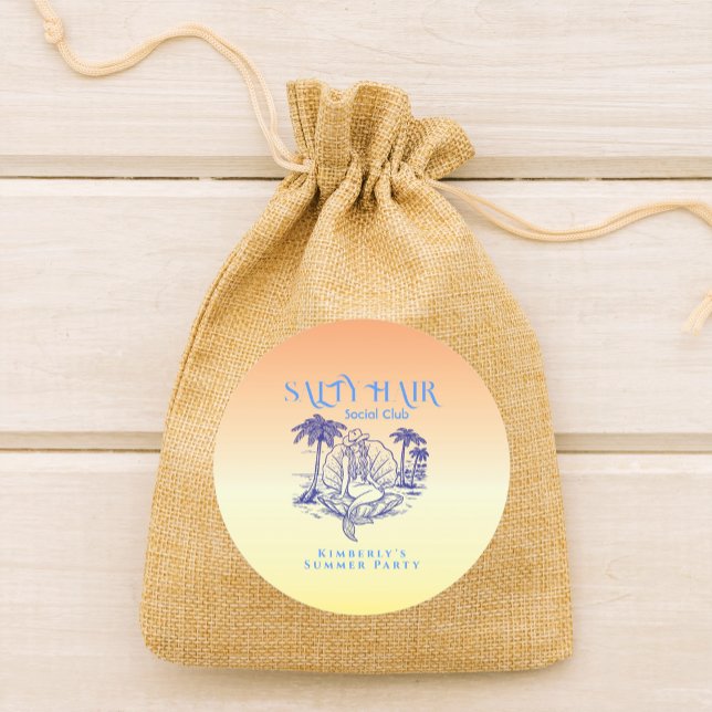 Coastal Yellow Cowgirl Mermaid Birthday Party Classic Round Sticker (Creator Uploaded)