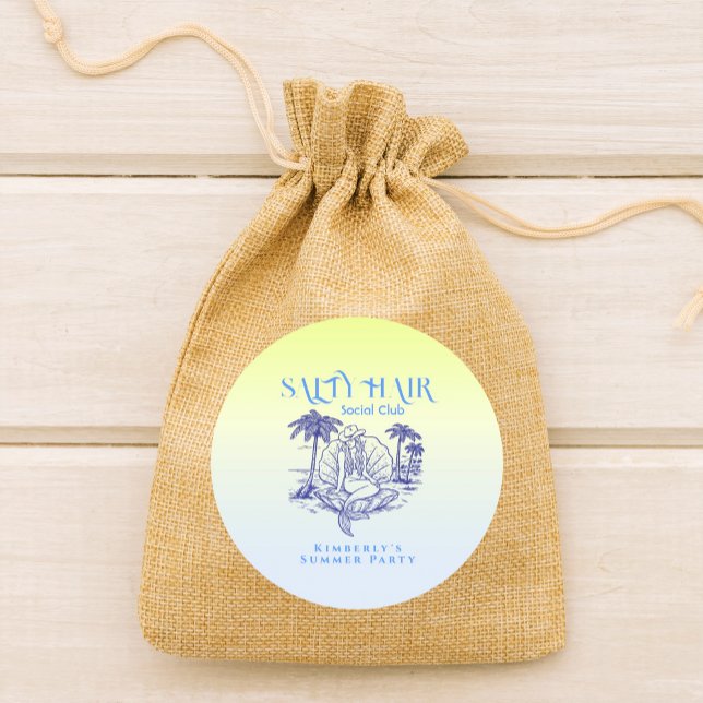 Coastal Yellow Cowgirl Mermaid Birthday Party  Classic Round Sticker (Creator Uploaded)