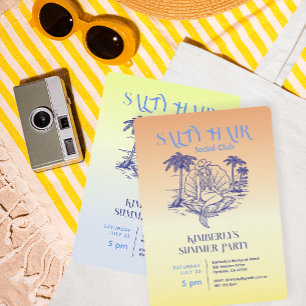 Coastal Yellow Mermaid Cowgirl Summer Party Invitation