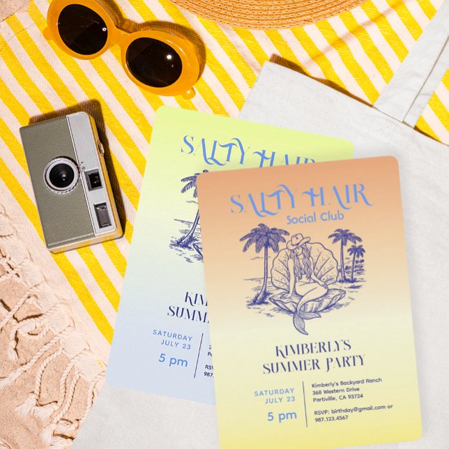 Coastal Yellow Mermaid Cowgirl Summer Party  Invitation (Creator Uploaded)