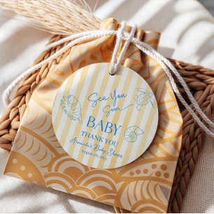 Coastal Yellow Stripes Sea You Soon Baby Shower Favor Tags