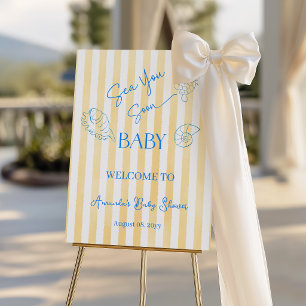 Coastal Yellow Stripes Sea You Soon Baby Shower Foam Board