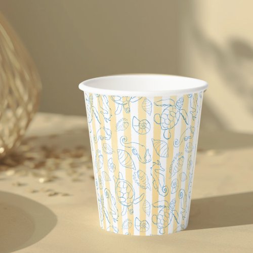 Coastal Yellow Stripes Sea You Soon Baby Shower Paper Cups