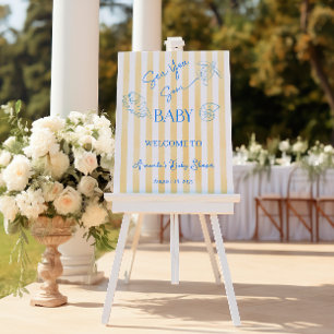 Coastal Yellow Stripes Sea You Soon Baby Shower Poster