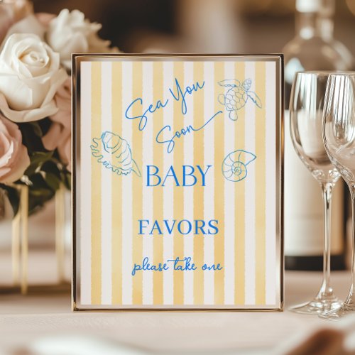 Coastal Yellow Stripes Sea You Soon Baby Shower Poster