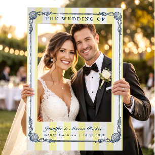 Coastal Yellow Stripes Wedding Selfie Photo Prop Frame