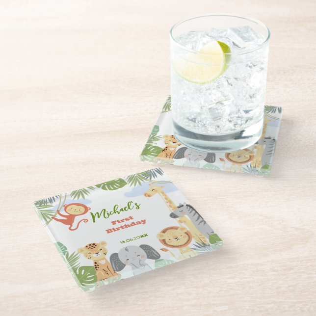 Coaster 1st Birthday with cute animals. (Angled)