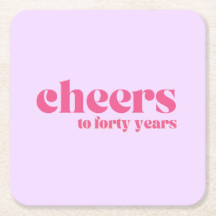 Coaster, 40th birthday, Retro Purple & Pink Square Paper Coaster