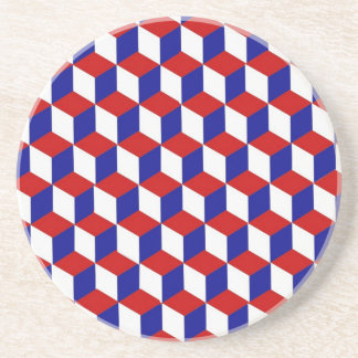 Coaster - Block illusion in red, white, and blue