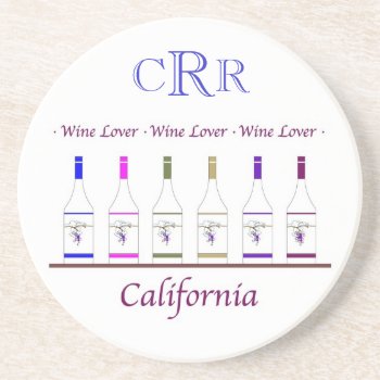 Coaster_california Wine Lover   Monogram Sandstone Coaster by GiftMePlease at Zazzle