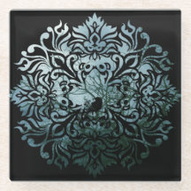 Coaster Glass - Sitting Raven