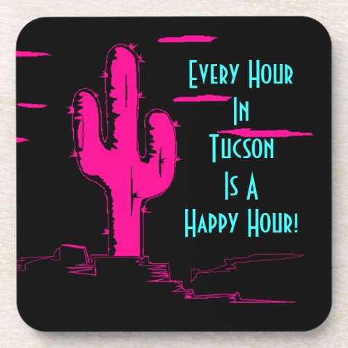 Coaster Neon Pink Saguaro Cactus Tucson Happy Hour
