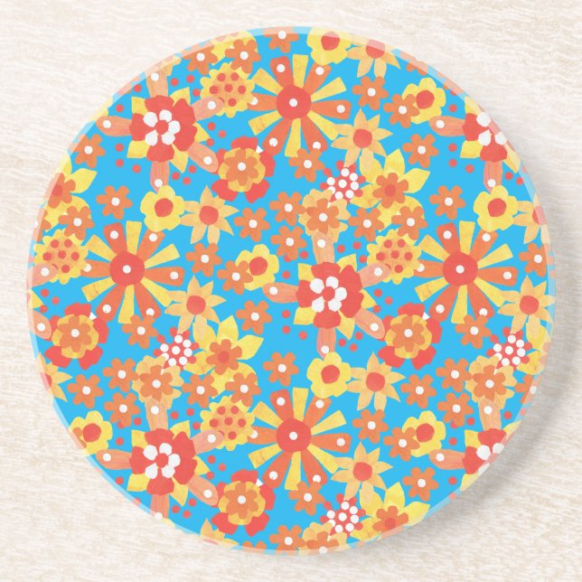 Coaster or Drinks Mat: Ditzy Orange Flowers (Front)