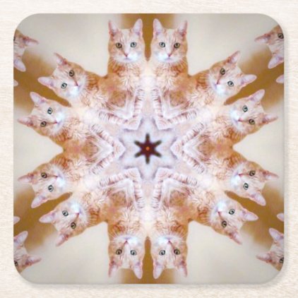 COASTER - Orange Snowflake Cat Kaleidoscope Design