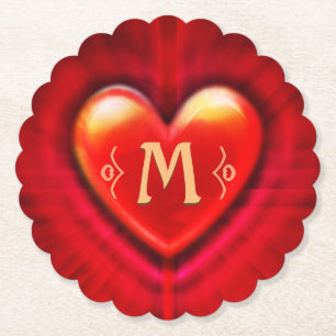 Coaster Red pulse heart custom monogram initial