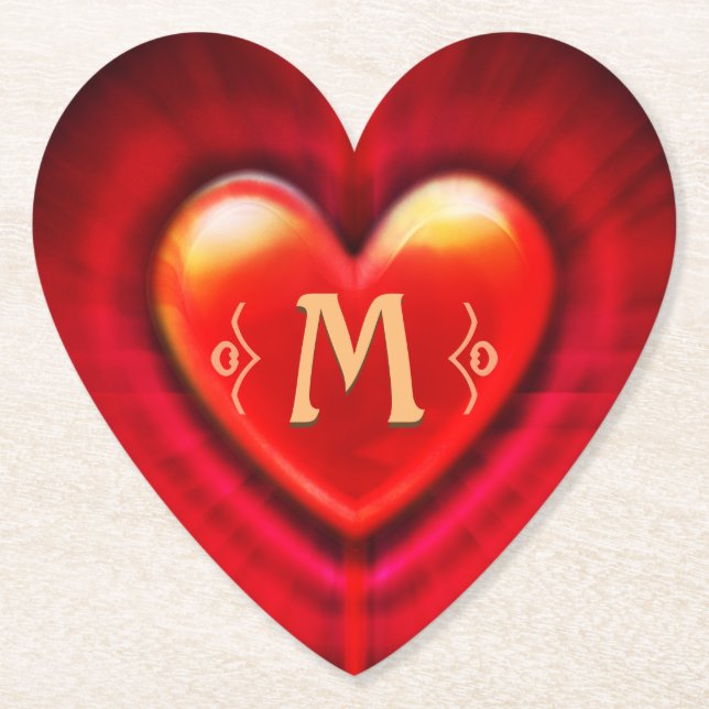 Coaster Red pulse heart custom monogram initial (Front)