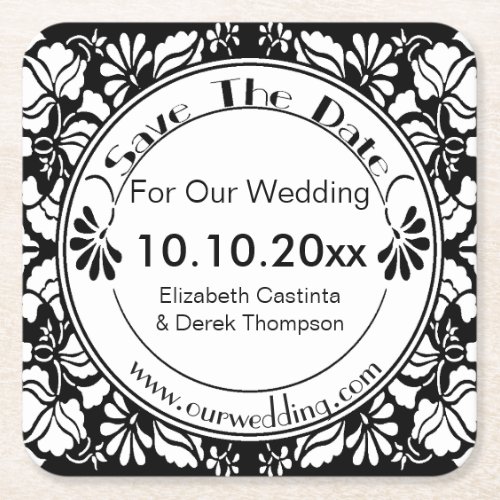 Coaster Save The Date _ Elegant Black and White