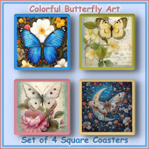 COASTER SET (4) - Colorful Butterfly Art