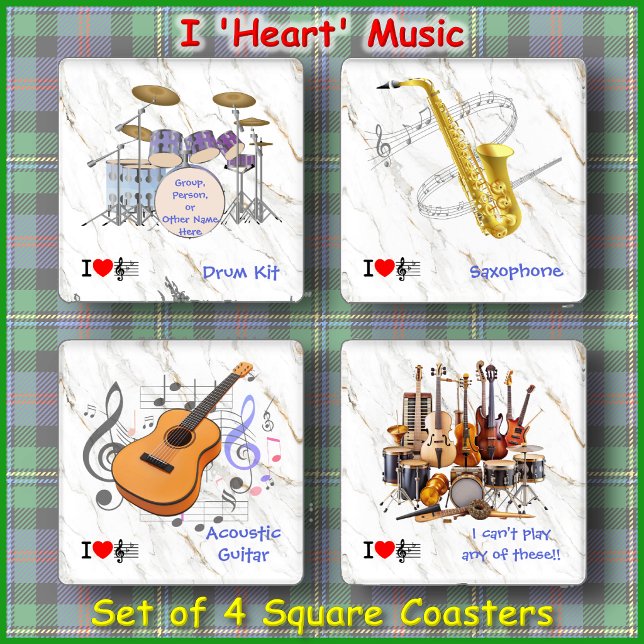 COASTER SET (4) - I Heart Music - Square (Creator Uploaded)