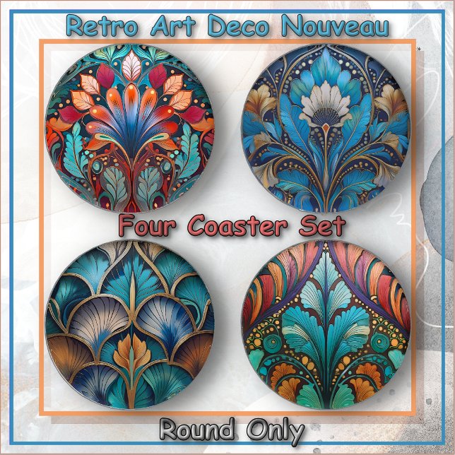 COASTER SET (4) - Retro Art Deco Nouveau (A set of 4 Coasters entitled "Retro Art Deco Nouveau" available in Round only. Somethng different.)