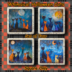 COASTER SET (4) - Whimsical Halloween Cats