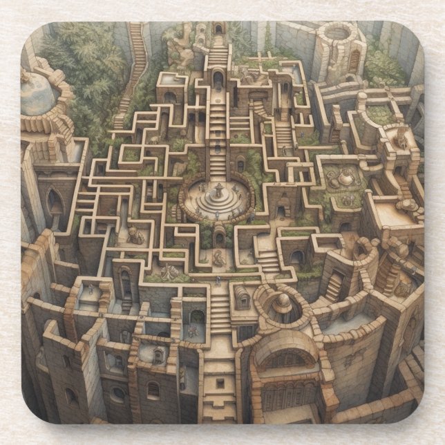 Coaster (set of 6) – LABYRINTH (sepia) (Front)