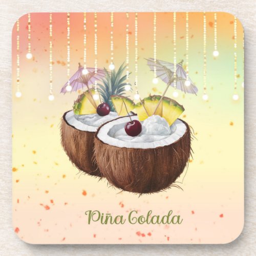 Coaster Set with a Coconut Pina Colada Design