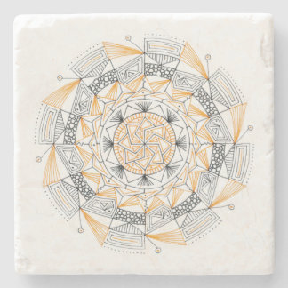 COASTER Stone Marble w/ Mandala Design Orange