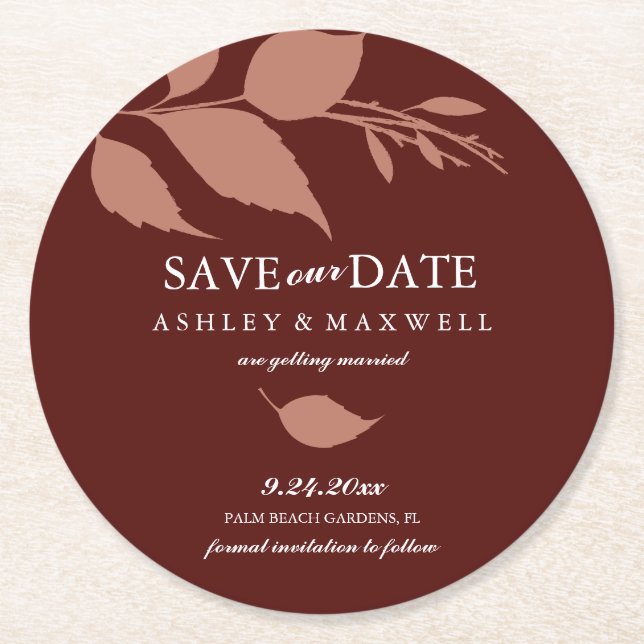 Coaster Wedding Save The Date Maroon (Front)
