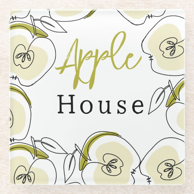 Coaster with apple drawn. (Front)