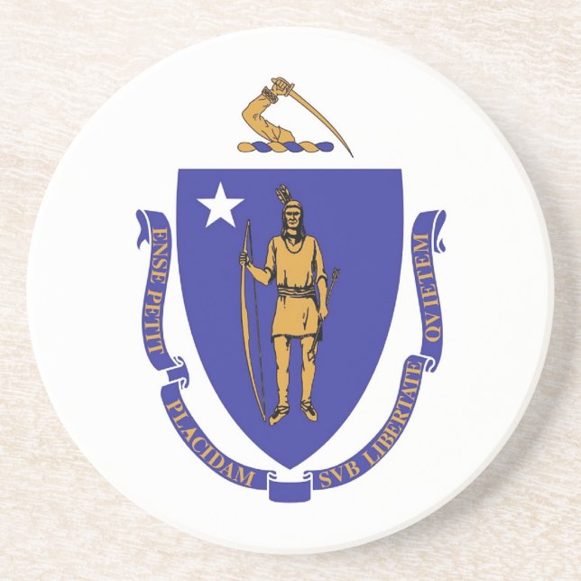 Coaster with Flag of the Massachusetts, USA (Front)